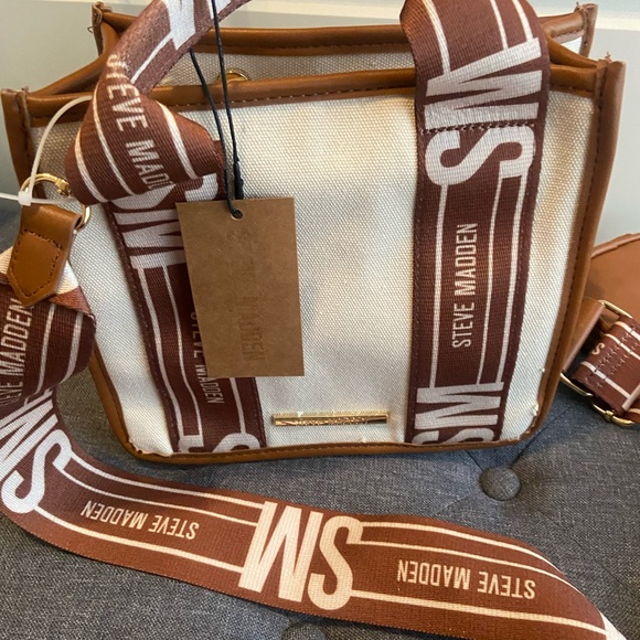 Steve Madden Tan and Cream Logo Crossbody Bag - Picture 1 of 4